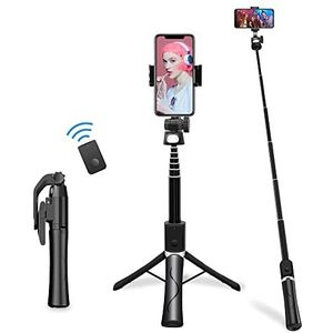 CedarTrap Selfie-stick, inklapbaar, uitbreidbaar, Bluetooth, met draadloze afstandsbediening, voor iPhone 13/13 Pro/12/11 Pro/XS Max/XS/XR/X, Samsung Huawei, LG, Google, Sony Smartphones DE-S5, zwart