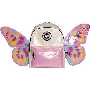 hype Rugzakken voor school, thuis, BTS, werk, weekend, Zilver/Multi Iridescent Pink 3D vlinder, informeel