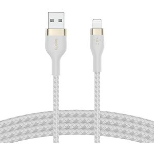 Belkin BoostCharge Pro Flex USB type A naar Lightning-kabel (2 m), MFi-gecertificeerde oplaadkabel voor iPhone 14/14 Plus, 13, 12, Pro, Max, Mini, SE, iPad en meer, wit