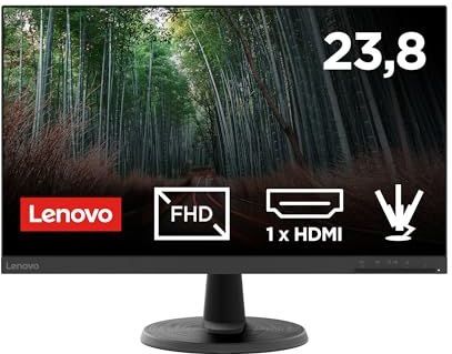 Lenovo D24-45 Monitor - 24 inch FullHD-display (1920 x 1080, VA, ultradunne randen, AMD FreeSync, 4ms, 75Hz, HDMI-kabel, HDMI + VGA-ingang) - Raven Black - Exclusive Amazon, 2022