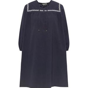 DreiMaster Vintage midi-jurk geborduurd boline, dames, marineblauw, XL, Marinier
