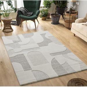 Paco Home Mia's Theo Modern laagpolig tapijt met hoog-laag-effect, 3D-effect, hoge pooldichtheid, zacht, geometrisch design, crème, 140 x 200 cm