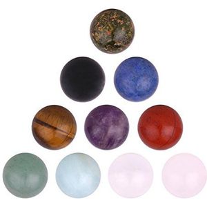 Morella-bolletjes, 10 stuks, met natuurstenen, 16 mm bol, chakra voor halsketting, engel met hanger, in fluwelen zakje, steen, amethist, kwarts, bergkristal, Steen, amethist Kwarts Steenkristal