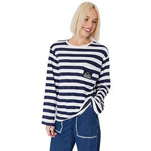 Trendyol Basic gebreide damesblouse met ronde hals, Navy Blauw, XS
