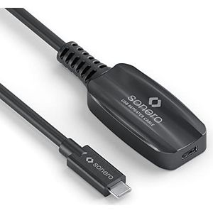 sonero® USB 3.2 kabel actieve verlengkabel met signaalversterker, datakabel, USB-C stekker naar USB-C aansluiting, 5 meter, zwart
