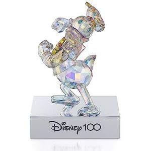 Swarovski Disney100 Donald Duck figuur, Aurora Borealis Color-Effect Crystal met blauwe en gele accenten, chroom afgewerkt metaal en zwarte fluwelen basis, uit de Disney100 collectie