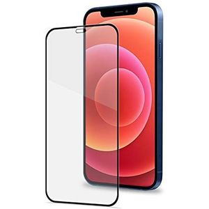 Celly Displaybeschermfolie voor iPhone 12 Pro Max, gehard glas, hardheid 9H, anti-vingerafdruk en krasbestendig, zwarte rand
