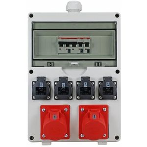 EHMANN PROFI Wandverdeler, ingang M32, voor kabel, met veiligheidsschakelaar, Made in Germany, 6 uitgangen (2 x CEE 16A / 4x 230V~), K2, BGI-GUV-I608