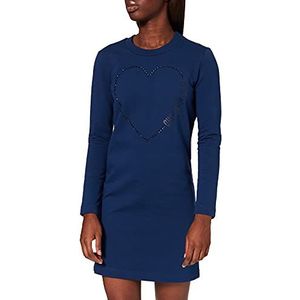 Love Moschino Dames regular fit T-shirt met lange mouwen en bijpassende strass hart casual jurk, Blauw