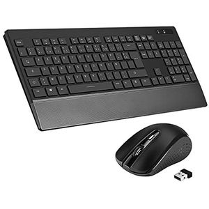 ANSTA Draadloze toetsenbordcombinatie, draadloos toetsenbord met muis, 2,4 GHz Duitse draadloze lay-out met armleuning, batterijlevensduur PC/laptop is lang