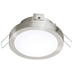 EGLO LED inbouwspots Pineda 1, LED-spot van staal en kunststof, LED inbouwlamp in mat nikkel, wit, badkamer inbouwspot IP44, Ø 8,2 cm