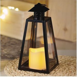 EMOS Antieke lantaarn met led-kaars, vintage design en vlameffect, IP20 voor binnen, werkt op batterijen (3 x AAA), warmwit, 10.000 uur, 12,5 x 26,5 cm