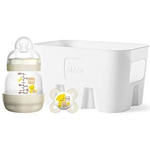 MAM Easy Start Babyset, 3-delig, fopspenen, antikoliek, voor baby's, met fles van 130 ml (antikoliek), met zuiger in 2 maten, MAM Start fopspenen, cadeauset voor baby, vanaf de geboorte, beer