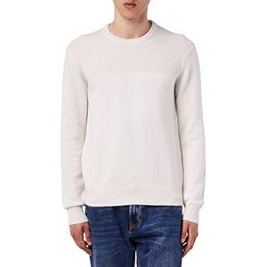 Hackett London Details geribbelde katoenen CRW trui voor heren, ecru, S, ECRU