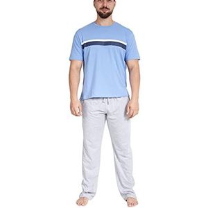 Sleepdown Tweedelige gestreepte pyjamaset, zacht en comfortabel, nachtkleding met korte mouwen, bovendeel en kousen, Blauw/Grijs