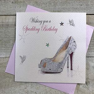 WHITE COTTON CARDS Shoe Wishing You A Sparkling verjaardagskaart, handgemaakt, wit