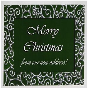 3Drose gc_34238_2 wenskaarten ""Merry Christmas from Our New Address"", 15,2 x 15,2 cm, groen / zilver, 12 stuks
