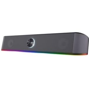 Trust Gaming GXT 1619 Rhox Soundbar RGB 12 W (6 W RMS), stereo pc-luidspreker, USB-voeding, compact formaat, 3,5 mm AUX-kabel, luidspreker 2.0 voor laptop, tv - grijs