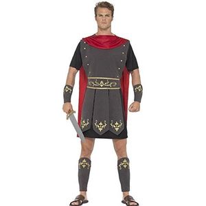 Smiffys Romeinse gladiatorkostuum, zwart met tuniek, cape, manchetten en beenmanchetten, legenden en mythen, kostuum voor volwassenen