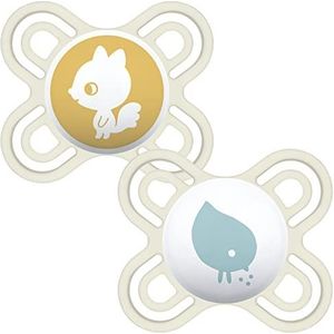 MAM Perfect Soothers fopspeen voor baby's van 0-2 maanden, dunne en zachte fopspeen met zelfsteriliserende reisetui, crèmekleurig/wit (patronen kunnen variëren)