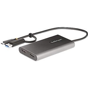 StarTech.com USB-C naar dubbele HDMI-adapter – USB-C of A naar 2 x HDMI – 4K 60 Hz – 100 W Power Delivery Pass-Through – geïntegreerde kabel van 30 cm – USB-C naar HDMI converter (109B-USBC-HDMI)
