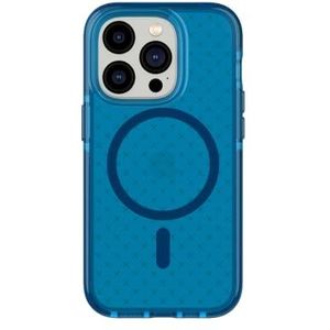 tech21 iPhone 14 Pro Evo Check compatibel met MagSafe, slanke, schokabsorberende beschermhoes met 4,9 m FlexShock multi-case bescherming en extra toetsen, klassiek blauw