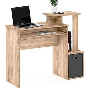 BAKAJI Bureau met stoffen lade, bovenste plank en afneembare bureaustandaard, werktafel, computerdeur van MDF-hout, decoratie voor thuis, kantoor, slaapkamer (eiken)