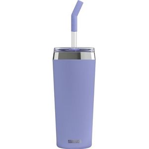 SIGG - Thermosbeker - Helia Peaceful Blue reisbeker - Met duurzaam glazen rietje en reinigingsborstel - Waterdicht - BPA-vrij - Roestvrij staal 18/8-0,6 l