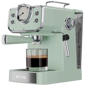 EVVO Express Intensa Retro, 15 bar, stalen behuizing, espresso en cappuccino, 950 W, dubbele uitgang, filterhouder, 1,5 l tank, snel opwarmen (watergroen)