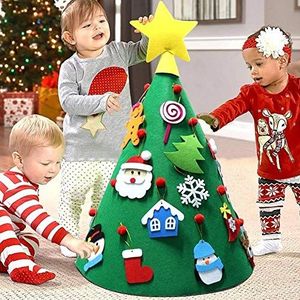 BAKAJI Kerstboom voor kinderen van vilt met 15 kerstdecoraties + komeetster, toepasbaar, afmetingen 70 x 50 cm, kleur groen, kerstversiering, speelgoed voor kinderen, slaapkamer
