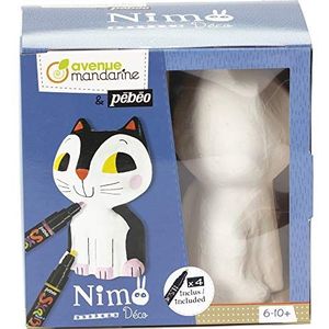 Avenue Mandarine PP031C – een doos Nimo Deco Victor de kat met een kat van wit pulppapier, 12 x 8,5 x 20,5 cm, 3 kaarten 14 x 14 cm en 4 Skrib Pébéo viltstiften