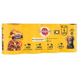 PEDIGREE Keukendozen in saus, 4 soorten, voor volwassen honden, 4 x 400 g