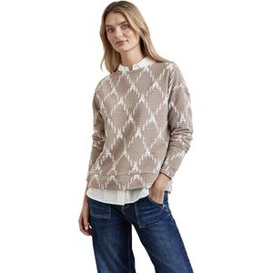 Street One A322240 Gestructureerd T-shirt, geruit, dames, Lichtbeige mocha
