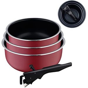 BERGNER Click&Cook Red Edition Set van 3 kookpannen 16, 18 en 20 cm + afneembare handgreep, geperst aluminium en anti-aanbaklaag, alle soorten keukens en oven