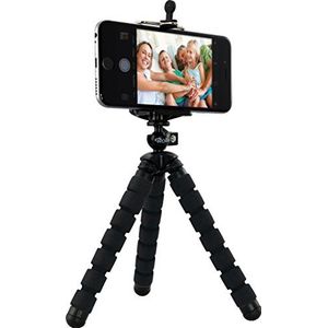 Rollei Selfie Flexibel mini-statief met kogelkop en smartphone-adapter, robuust en stabiel, opvouwbaar, met rubberen antislipvoeten, zwart