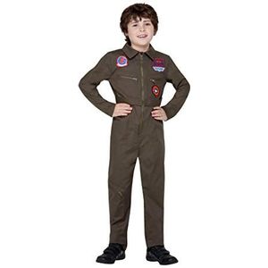 Smiffys Officieel Top Gun kostuum voor kinderen, jongens, 50936T2, kaki, peuter-3-4 jaar