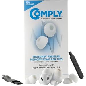 Comply TrueGrip Vervangende oordopjes van traagschuim voor Apple AirPods Pro 1 en 2, verbeterd comfort, veilige pasvorm, uitstekende geluidsisolatie, verwijderings- en reinigingsgereedschap