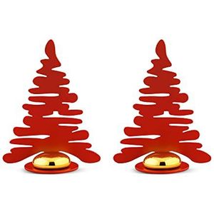 Alessi Barkplace Tree BM16S2 R - Set met twee bladwijzers in kerstboomvorm, gekleurd staal met epoxyhars, rood met porseleinen magneet