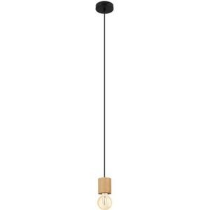 EGLO Hanglamp Turialdo, industriële en vintage hanglamp, houten en staal natuur en zwart, lamp voor eettafel FSC-gecertificeerd, fitting E27