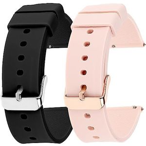 cobee 2 stuks siliconen armbanden met snelsluiting, waterdicht, zwart of zilver, roestvrijstalen gesp, compatibel met smartwatch, 2 stuks