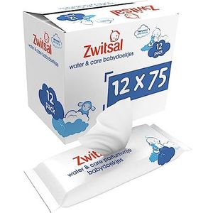 Zwitsal Water & Care Vochtige doekjes voor zachte reiniging van de babyhuid, dermatologisch getest en zonder alcohol en parfum, 12 x 75 stuks