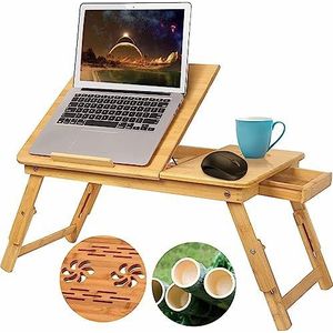 Bamboe draagbare tafel voor computer, opvouwbaar bedblad, verstelbaar bureau met ventilatiegaten, merkbare draagbare tafel voor computer, laptop, bedtafel, pc-standaard, opvouwbaar, van bamboe
