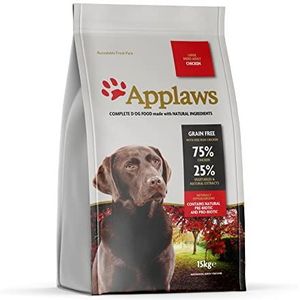 Applaws Natural Complete droogvoer voor honden, kippensmaak voor volwassenen, grote rassen, 1 zak van 15 kg