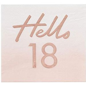 Ginger Ray 16 roze en roségouden papieren servetten met opschrift ""Hello 18th Birthday"", roze, 16,5 cm x 16,5 cm