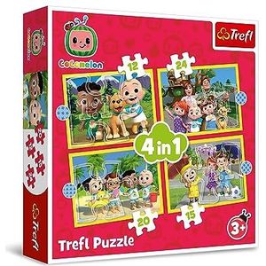 Trefl - Cocomelon, ontdek helden - 4-in-1 puzzels, 4 puzzels, van 12 tot 24 stukjes - verschillende moeilijkheidsniveaus, vrije tijd voor kinderen vanaf 3 jaar