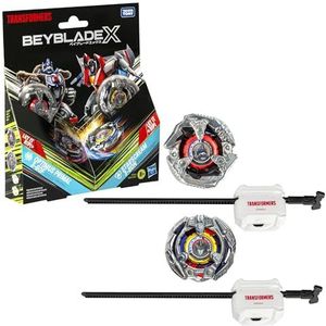 Hasbro Beyblade X in samenwerking met Transformers, Optimus Primal 3-60F vs. Starscream 3-80N, multipack met 2 tollen en 2 launchers, gevechtstollen voor kinderen en meisjes vanaf 8 jaar