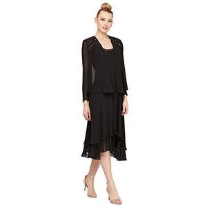 S.L. Fashions Jurk met versiering, schouder en halsjas, jurk voor speciale gelegenheden, zwart, 50, zwart.