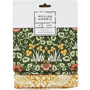 William Morris At Home Useful & Beautiful FG6847 Set van 2 luxe keukenhanddoeken, 100% katoen, motief roze en gele bloemen op gouden achtergrond, 65 x 44,5 cm