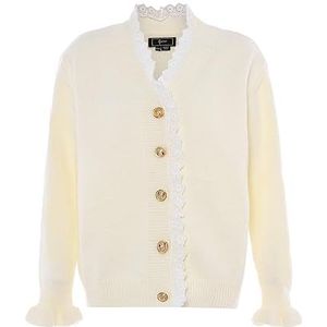 faina Cardigan vintage pour femme avec dentelle florale laine acrylique blanc taille M/L pull M, Laine/blanc, M