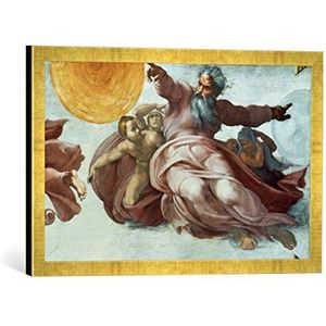 Michelangelo Buonarroti Ingelijste foto, zonne- en maanfoto, handgemaakt, Raya-Gold